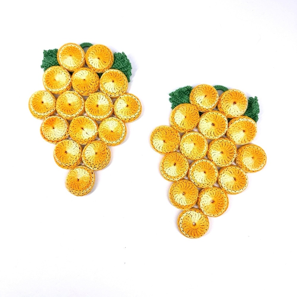 Vintage Hand Crocheted Bottle Cap Grape Trivets Hot‎ Pads Set of 2 Yellow